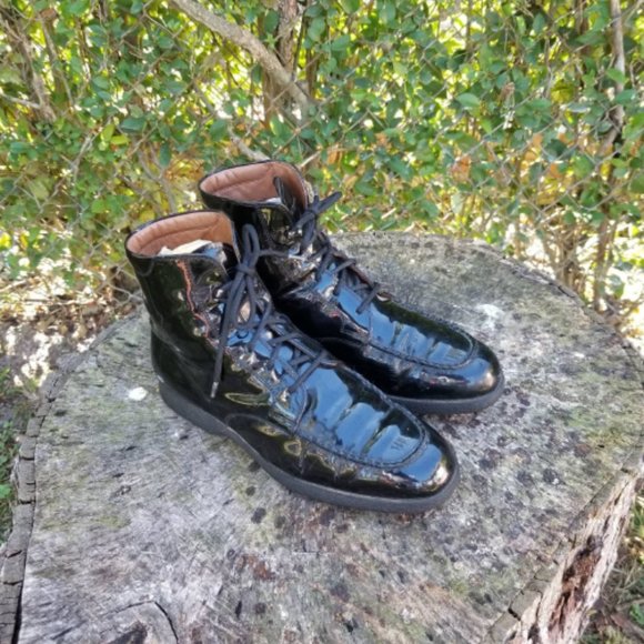 TOD'S Patent Leather Lace Up Ankle Combat Boots